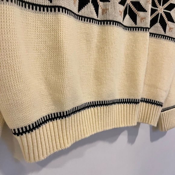 Fair Isle Fisherman Knit Crew Sweater Warren Knit Wool Blend Vintage Cream Navy - Picture 6 of 7